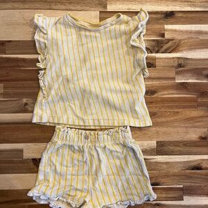 Zara Yellow and White Striped  Set with Ruffle Details
